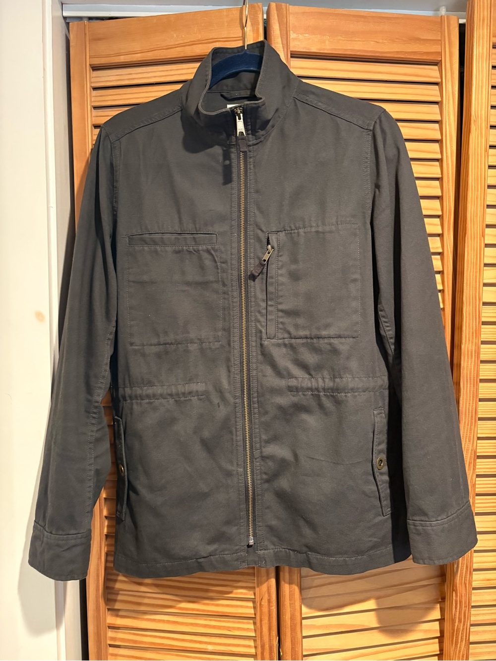 Garnet Hill Organic Cotton Cargo Twill Utility Jacket Stand Collar Charcoal